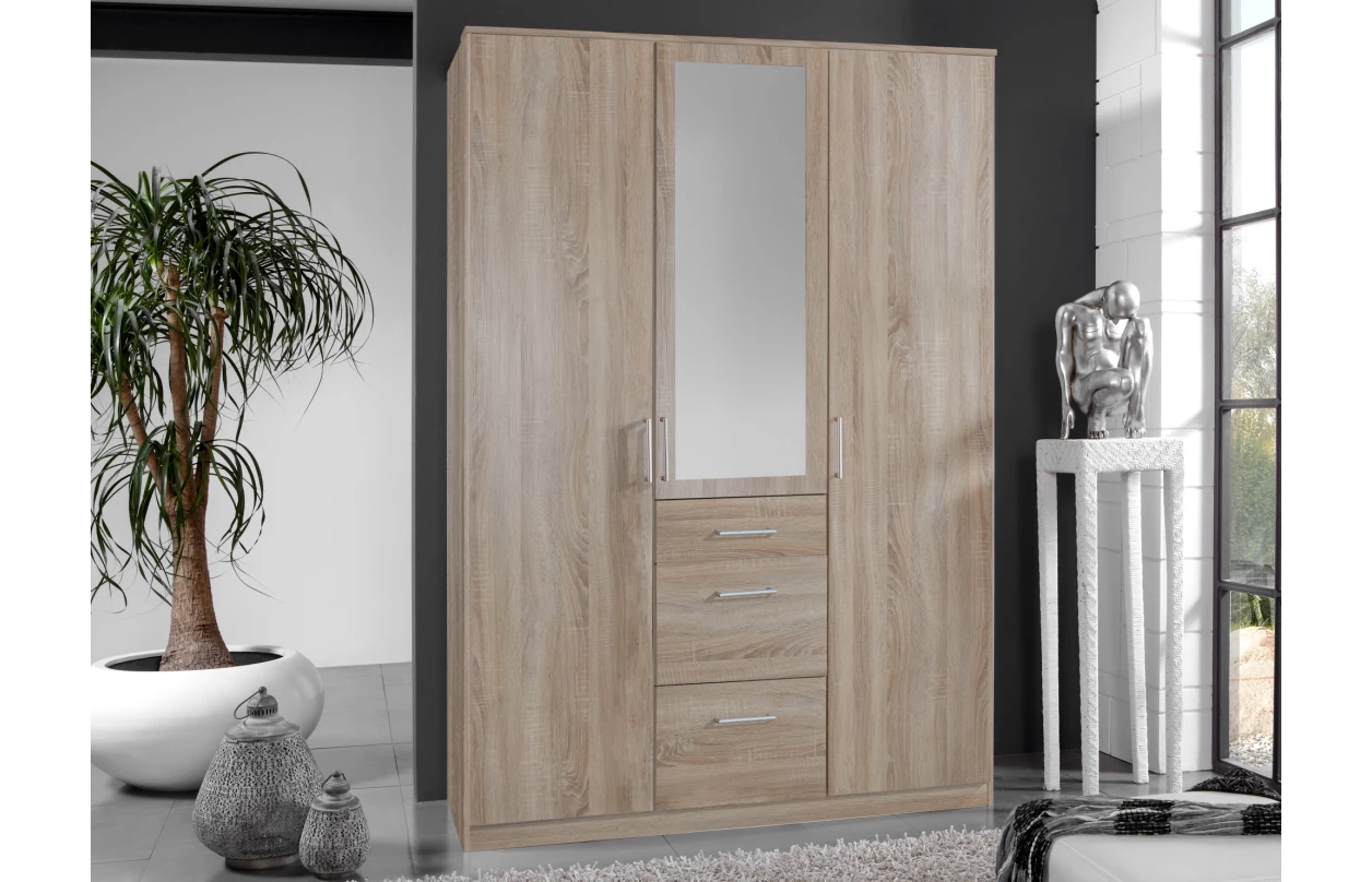 Šatníková skriňa bez zrkadla Click, 91 cm, biela/dub sonoma 13