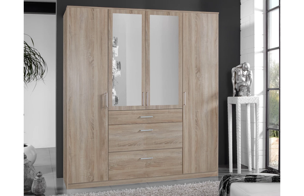 Šatníková  skriňa bez zrkadla Click, 135 cm, biela/doskový dub 14