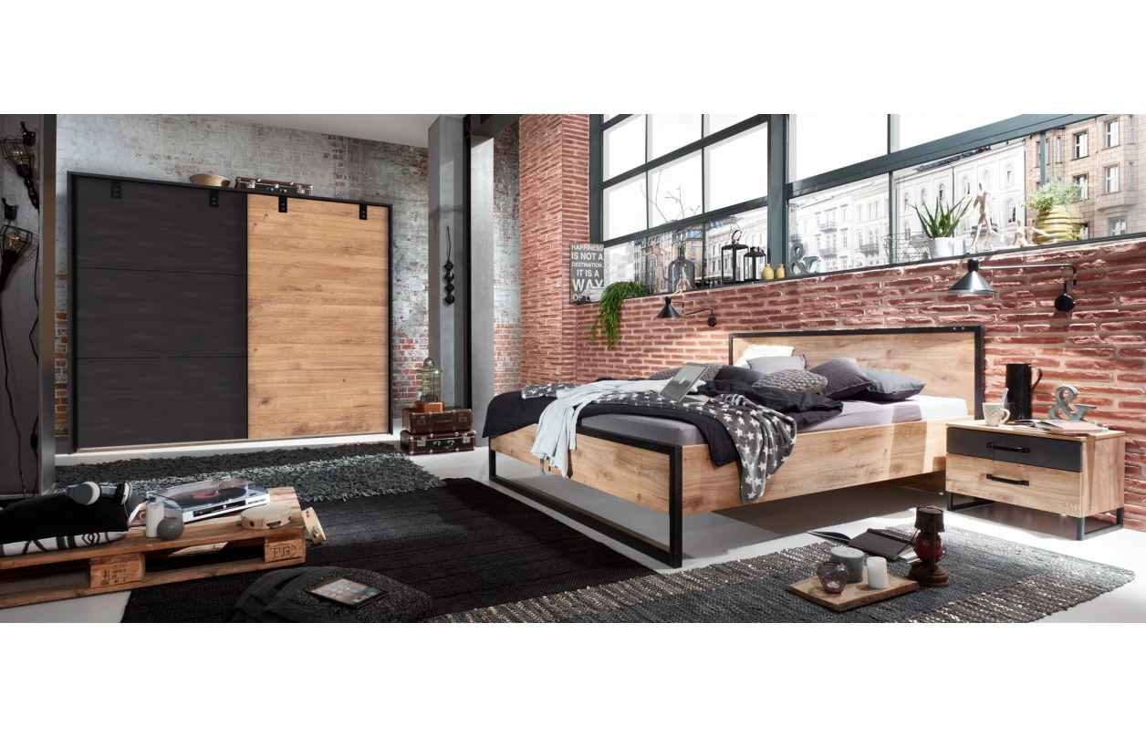 Šatník s posuvnými dverami Detroit, 250 cm, doskový dub / antracitová oceľ 7