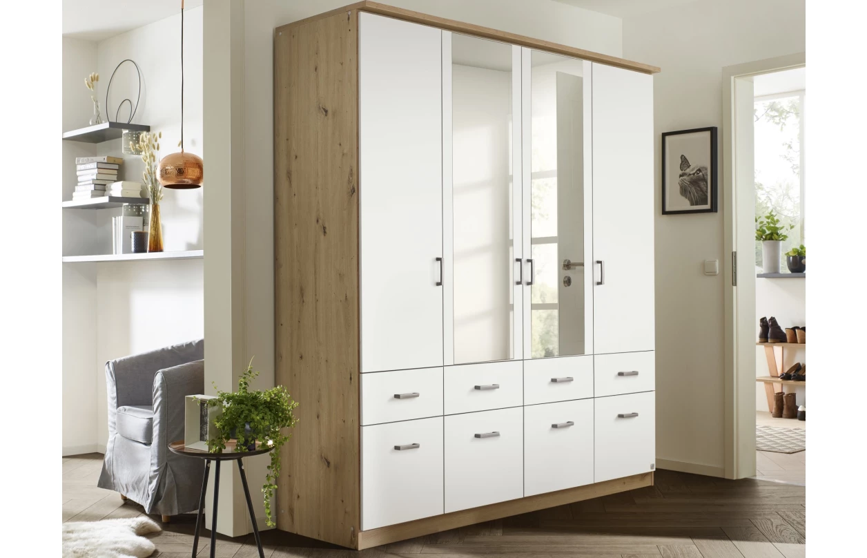 Šatníková skriňa so zrkadlom Bremen, 136 cm, dub artisan/biela 23
