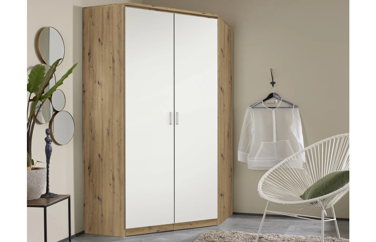 Rohová šatníková skriňa Bremen, dub artisan/biela 24