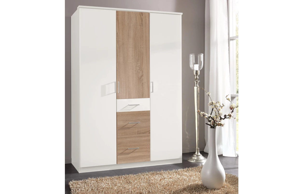 Šatníková skriňa so zrkadlom Click, 135 cm, biela/dub sonoma 3