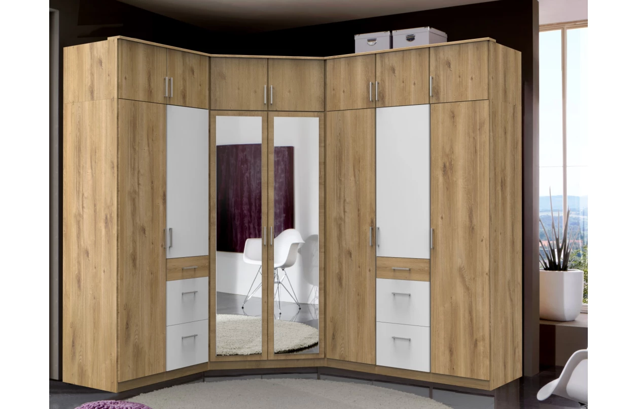 Šatníková skriňa so zrkadlom Click, 135 cm, biela/dub sonoma 27