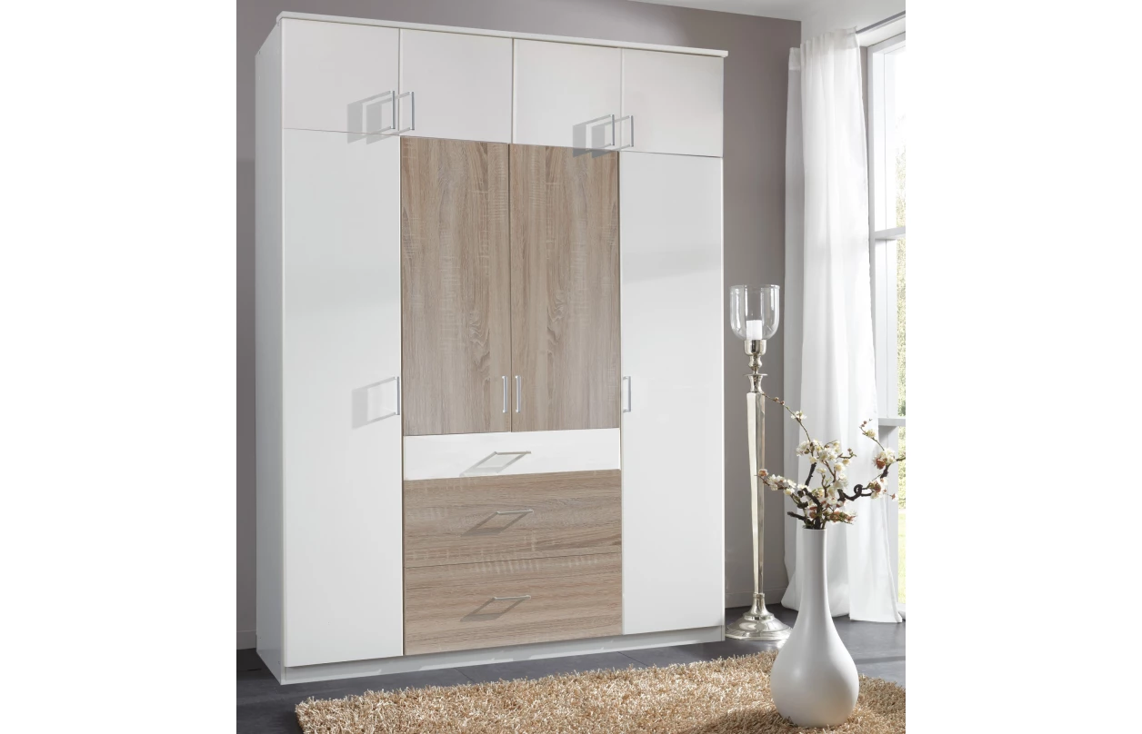 Šatníková skriňa so zrkadlom Click, 135 cm, biela/dub sonoma 38