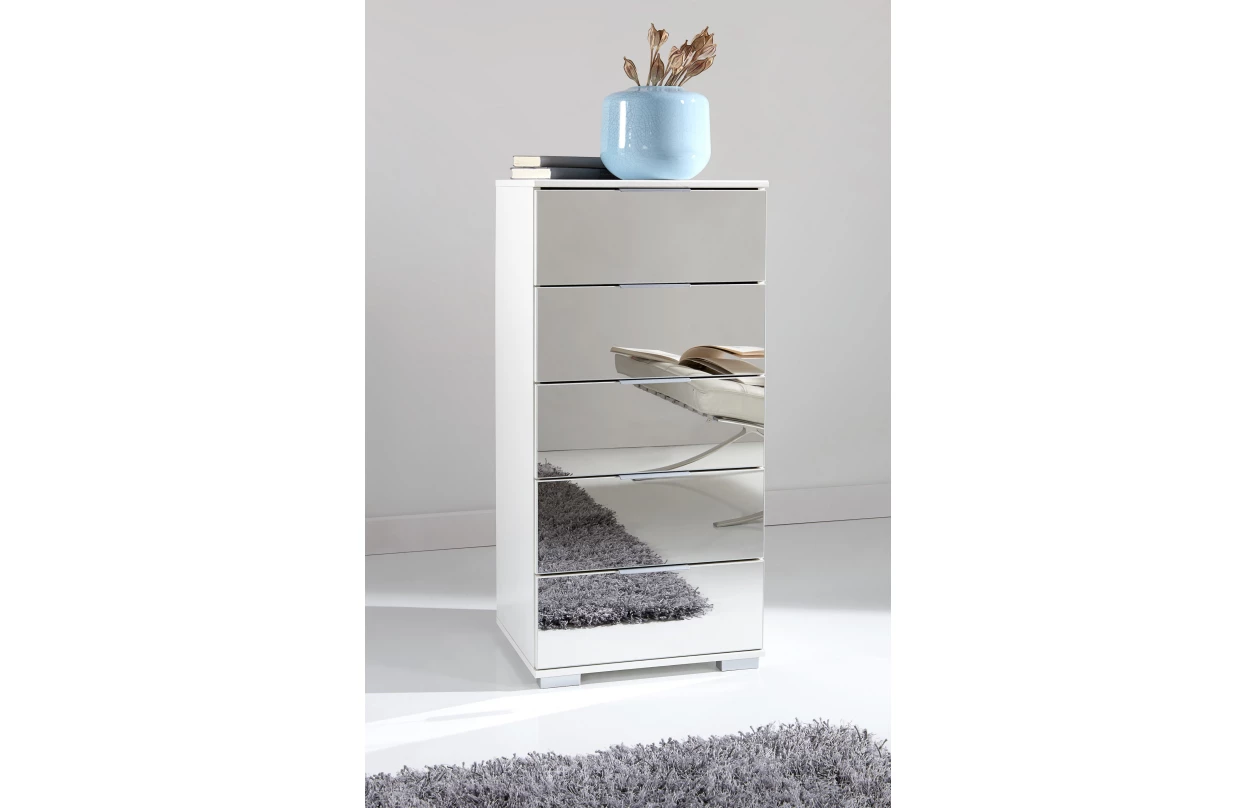 Skrinka s 5 zásuvkami Easy Plus, 49 cm, doskový dub / sivé sklo 25