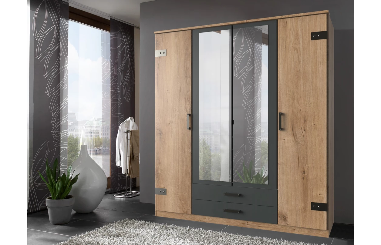 Šatníková skriňa so zásuvkami Cork, 135 cm, doskový dub/grafit 2