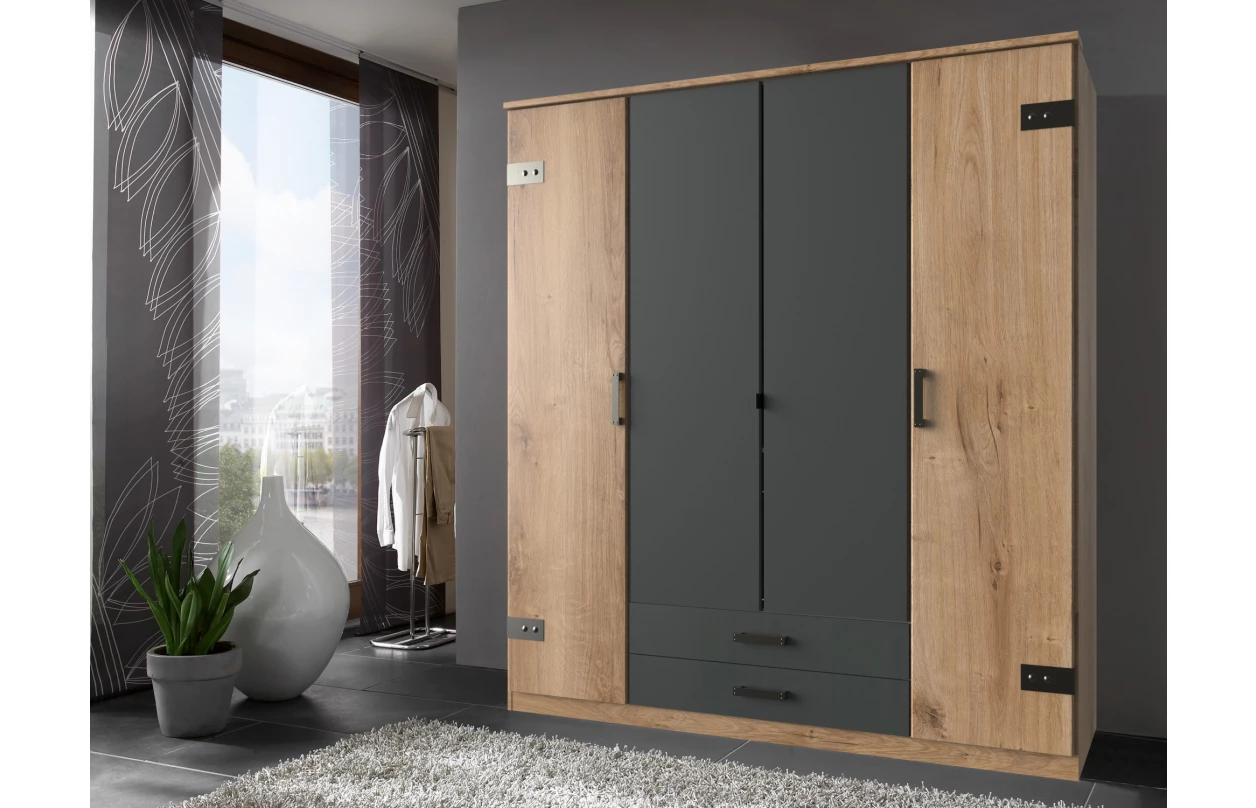 Šatníková skriňa so zásuvkami Cork, 135 cm, doskový dub/grafit 4