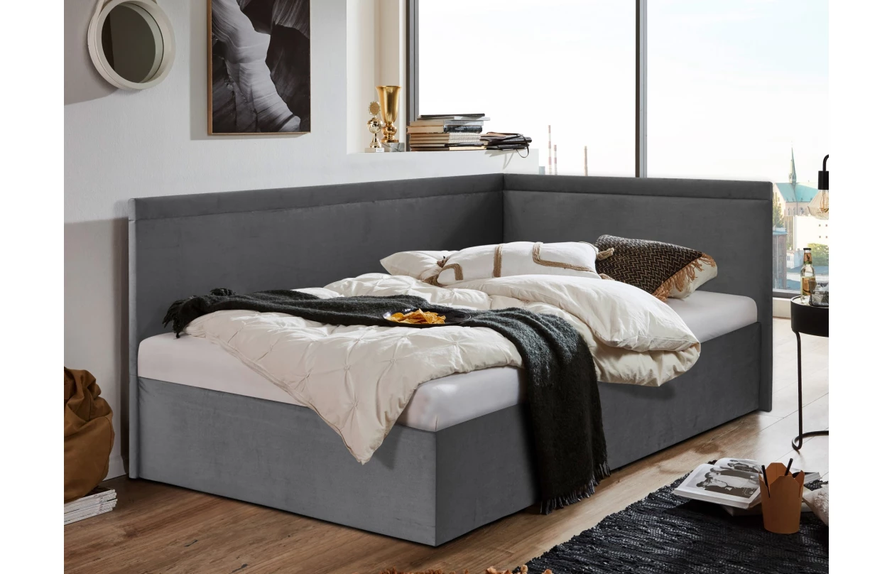 Rohová posteľ Travis pravá 120x200, šedá látka 1
