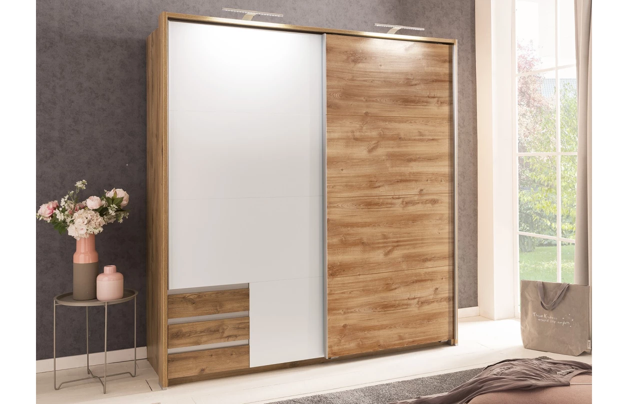 Šatníková skriňa so zrkadlom Emden, 135 cm, biela 4