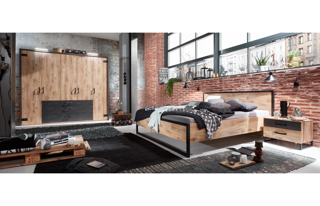 Set nočných stolíkov (2 ks) Detroit, doskový dub/antracitová oceľ 2