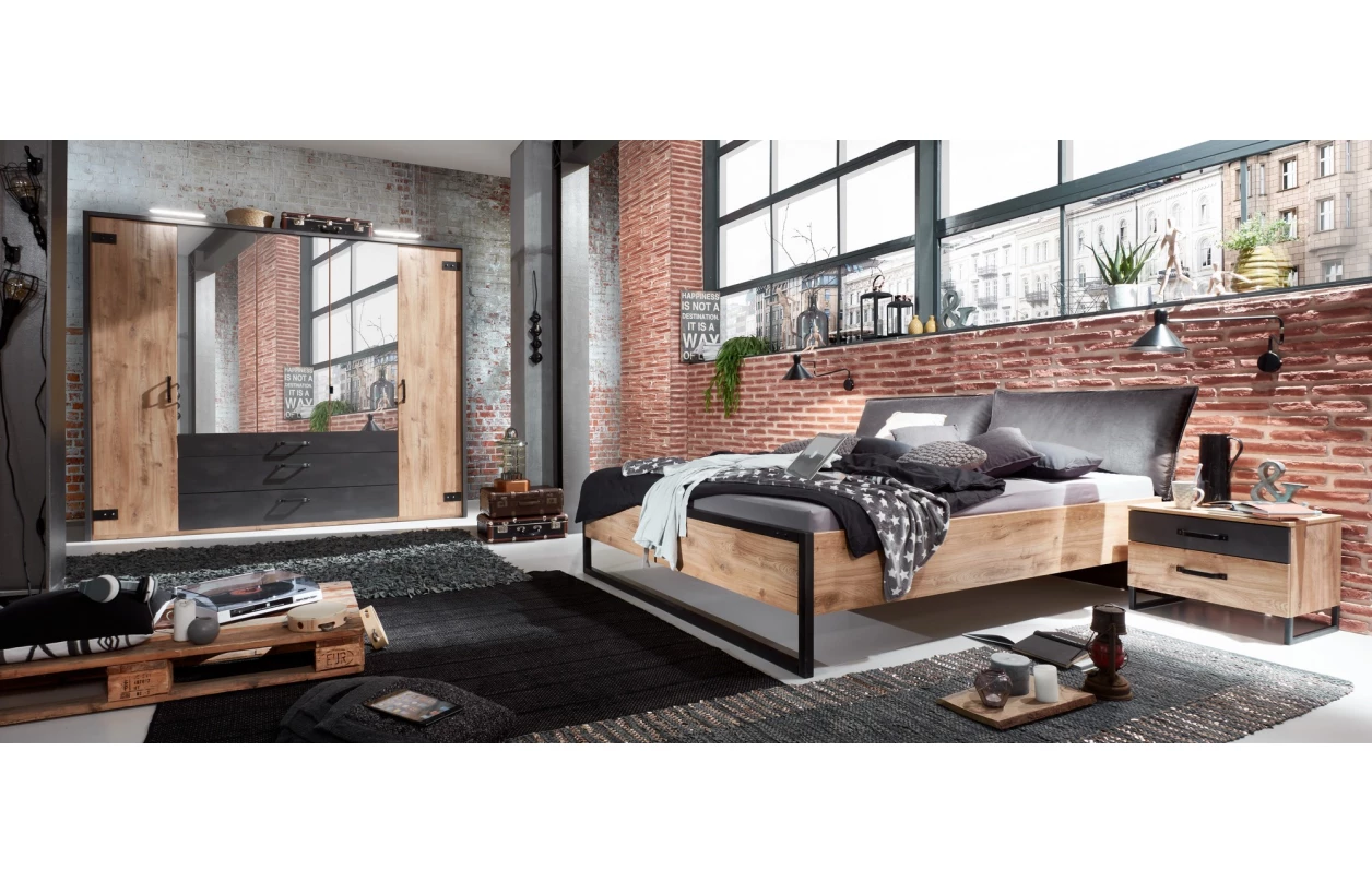 Set nočných stolíkov (2 ks) Detroit, doskový dub/antracitová oceľ 4
