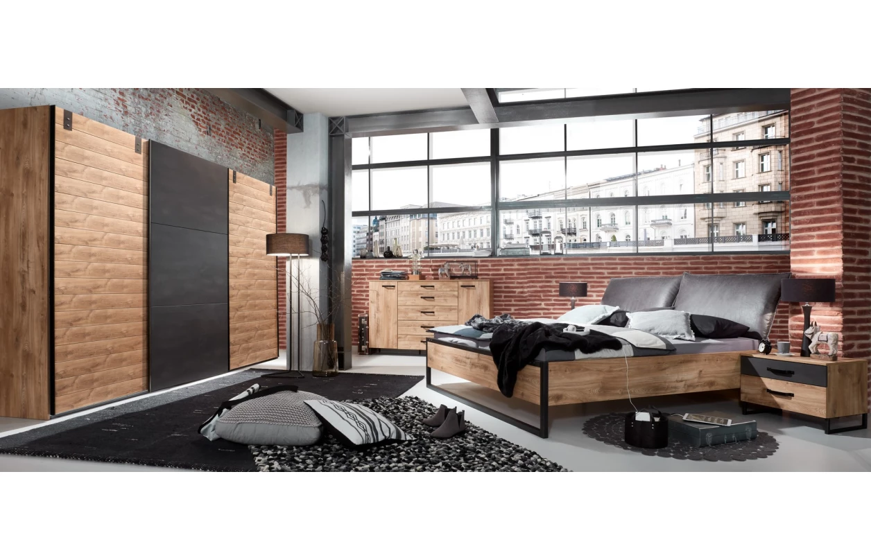 Set nočných stolíkov (2 ks) Detroit, doskový dub/antracitová oceľ 5
