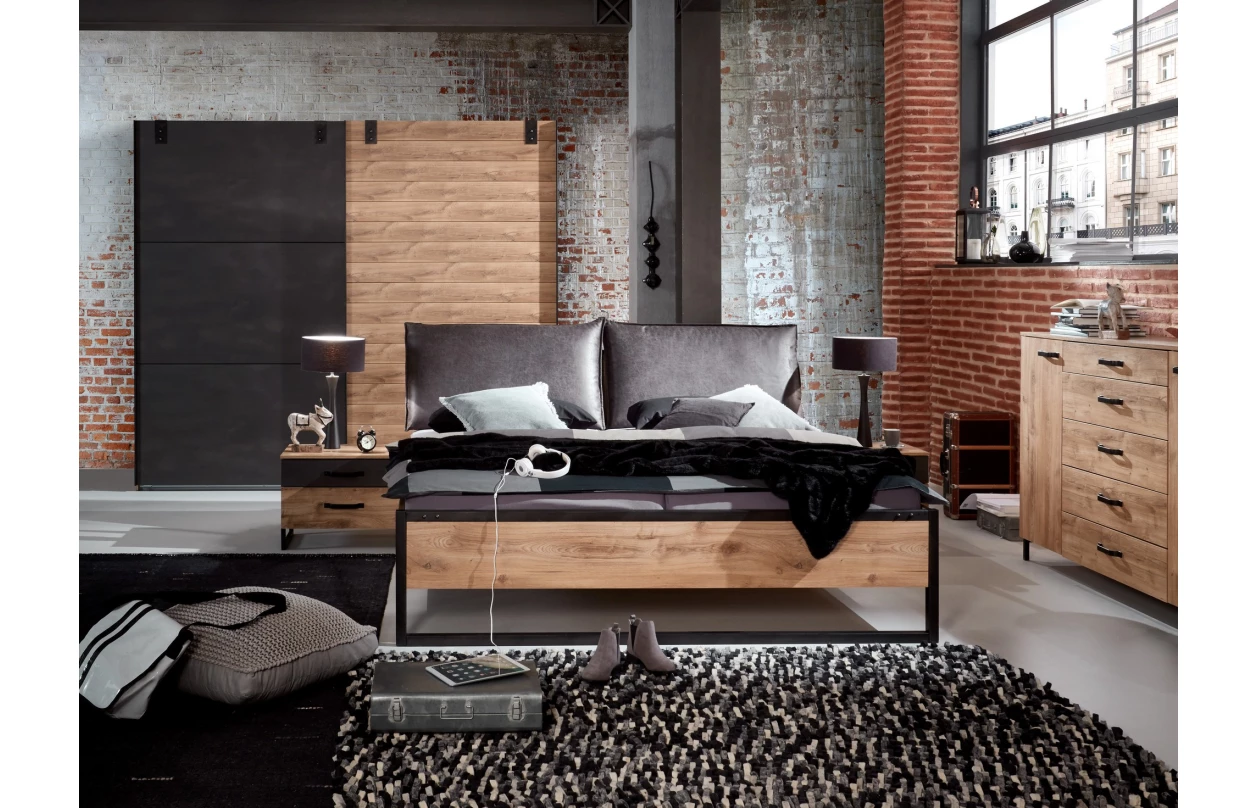 Set nočných stolíkov (2 ks) Detroit, doskový dub/antracitová oceľ 8