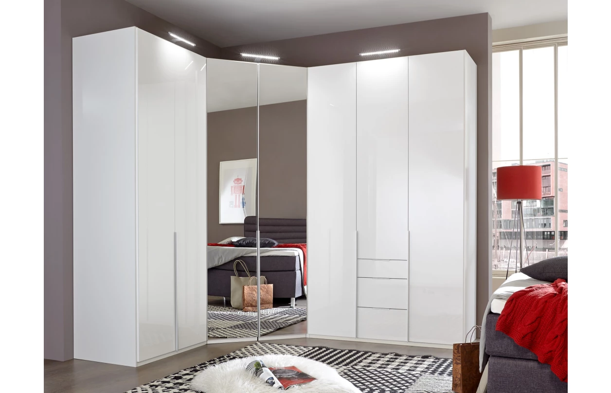 Šatníková skriňa New York D, 135 cm, biela / biely lesk 18