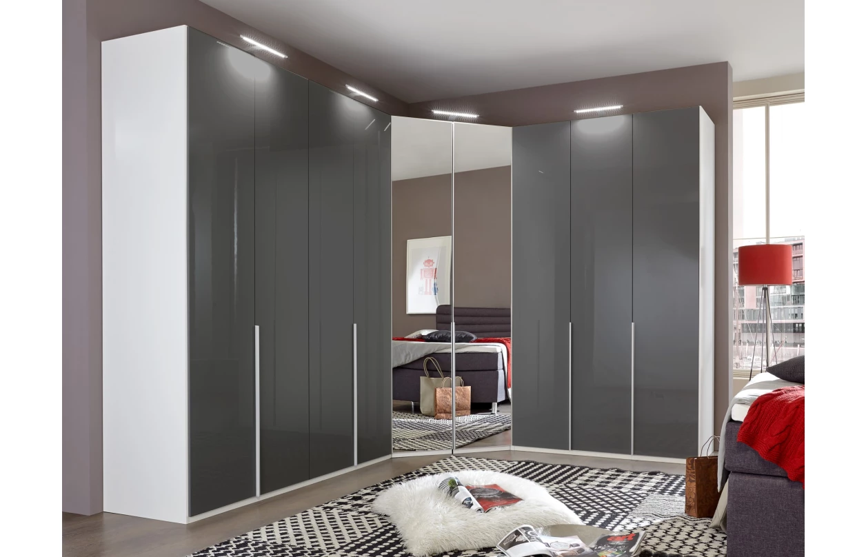 Šatníková skriňa so zásuvkami New York D, 135 cm, biela / biely lesk 14