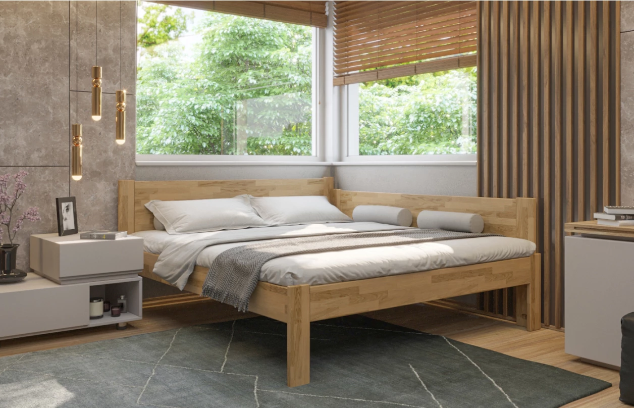 Rohová posteľ so zástenou vpravo Fava P 180x200 cm, prírodný buk 5