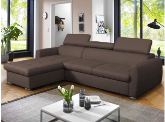 Rohová sedacia súprava Pedro Mini, gaštanovo hnedá látka, ľavý roh