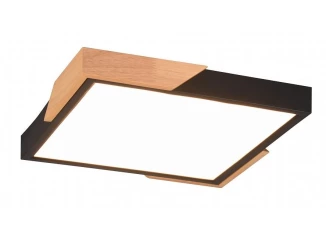 Stropné LED osvetlenie Meta 31 cm,drevo/čierny kov, hranaté