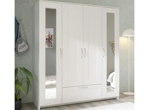 Šatníková skriňa so zrkadlami Leporelo 156 cm, biela mat